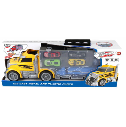 Lastbil die-cast 50cm med 7st bilar